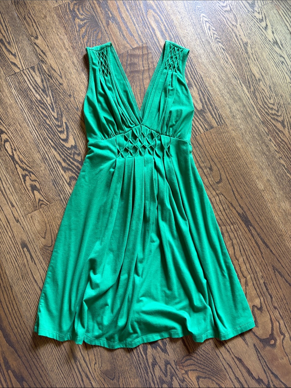 Volume One Green V-Neck Smocked Waist Sundress